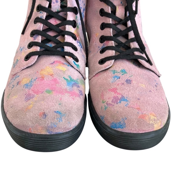 DR MARTENS Sheridan Confetti Suede Combat Ankle Boots Pink Rainbow Burst - Picture 7 of 13